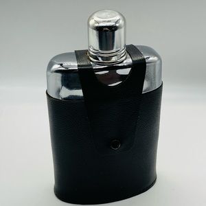 Vintage Sheldon Steerhide England Black Leather and Clear Glass Hip Flask